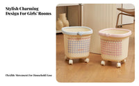 Cute Trash Bin on Wheels Large Capacity Rolling Trash Can Movable Garbage Bin Wide Accessible Ing Wheeled Paper Basket Easy To