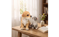 2 Pieces Puppy and Kitten Statue Outdoor Resin Garden Ornament Dog Statue Weatherproof Dog Figurine Hand-Painted for Pet Lovers
