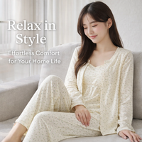 Womens Pyjamas Set Long Sleeve with Camisole for Bedroom and Lounge, 3 Piece Soft Modal Girls Leisure Wear, Breathable Nightwear