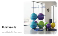 Stainless Steel Frame Exercise Ball Storage Rack Detachable Exercise Ball Stand Heavy Duty Construction Rust-Resistant for Personal Trainers, Studio Owners, Fitness Club, Physical Rehabilitation Healthcare Facility