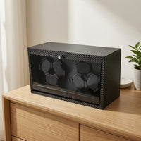 Carbon Fiber Pattern Automatic Watch Winder Illuminated Automatic Watch Winder Box Tabletop Rectangular for Dresser, Home Office, Study