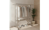 Free Standing Rolling Clothes Rack with Shelf Heavy Duty Clothes Rack with Shelf Portable Double-Tier for Balcony