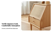 Nordic Design Rattan Drawer Nightstand Woven Panel Design Wicker Front End Table Japanese Aesthetic Bedroom Furniture Minimalist Look for Guesthouse Owners, Homeowners, Adults, Hotel, Apartment