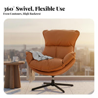 Ergonomic Design Modern Single Sofa Chair High-Density Foam Padding Single Sofa Reading Chair Easy Clean Swivel Armchair Ottoman Set Carbon Steel Frame for Readers, Homeowners, Adults, Living Room, Balcony, Bedroom