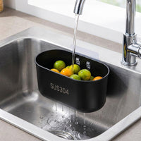 Kitchen Sink Drain Basket, 304 Stainless Steel Oval Food Waste Strainer with Attachment, Fruit Drainer and Kitchen Sink Organiser for Home