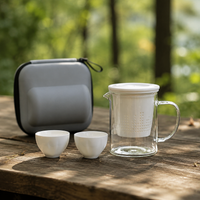 Portable Teapot Set, Heat-resistant Glass Teapot 400ml with Strainer Insert, Minimalist Borosilicate Glass Travel Tea Service for Office & Outdoor