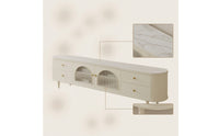 TV Cabinet with Glass Doors Cream TV Stand with Glass Doors Fluted Media Console for Living Room
