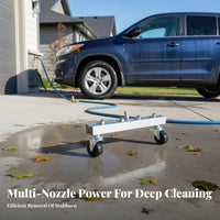 Swivel Caster Wheels 4-Nozzle Car Chassis Washer Two-in-One Function Rolling Undercarriage Cleaner Quick Connect for Vehicle Owners, Patio