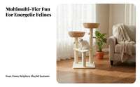 Integrated Scratching Posts Multi-Level Feline Tree with Wicker Baskets Woven Basket Bed Climbing Structure Space-Saving Design Pet Furniture Sturdy and Long-Lasting for Apartment Dwellers, Indoors, Living Room, Bedroom, Home