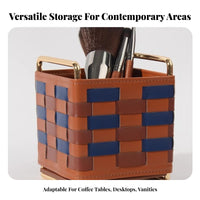 Home Organizer Stitched Edges Desktop Organizer PU Leather Storage Box Open-Top