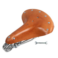 Shock Absorbing Vintage Leather Bike Saddle Long-Lasting Vintage Spring Saddle Comfortable Three Spring Bike Seat Breathable for Cyclists, Leisure Riding, City Commuting