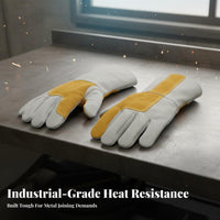 Extended Forearm Protection Metal-Joining Gloves Heavy Duty Leather Metal-Joining Gloves Retardant for Mechanics, Metalworking, Grinding