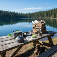High Temperature Resistant Outdoor Cook Set with Kettle Nesting Design Portable Cooking Set Lightweight Picnic Cookware Hard Anodized Aluminum for Campers, Backpackers