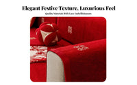 Festive Design Red Ruffled Sofa Slipcover Non-Slip Couch Protector Double Happiness Embroidery Furniture Cover Year-Round Use for Newlyweds, Homeowners, Pet Owners, Wedding Celebration, Living Room