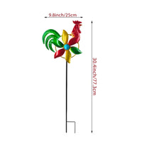 Multicolor Chicken Wind Spinner Painted Finish Metal Garden Stake Ornament Circular Frame Chicken Stake Ornament Pronged Support for Lawn, Courtyard