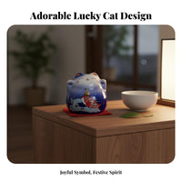 Ceramic Prosperity Cat Chinese Design Lucky Cat Ornament Good Luck Charm Welcoming Cat Statue for Business Owners, Homeowners, Desktop, Home