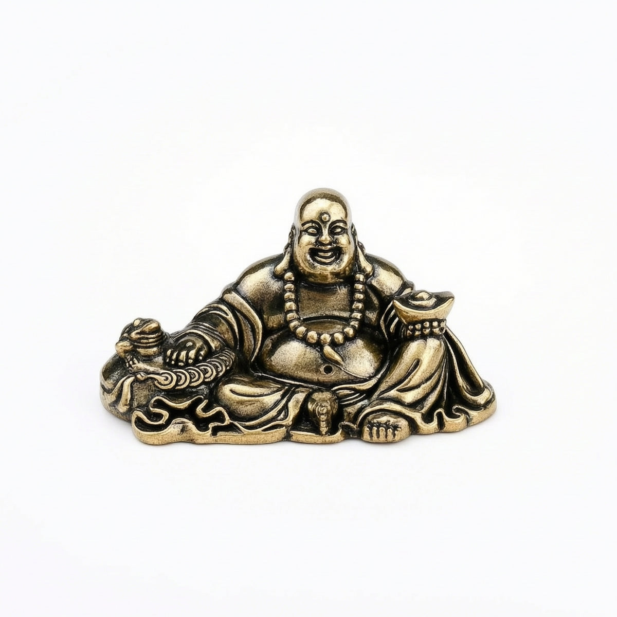 Maitreya Buddha Figurine Antique Gold Ornament Low-Profile for Car Dashboard