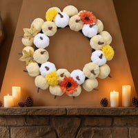 Autumn Wreath Farmhouse-Themed Thanksgiving Wreath Artificial Decorations for Entryway, Mantel