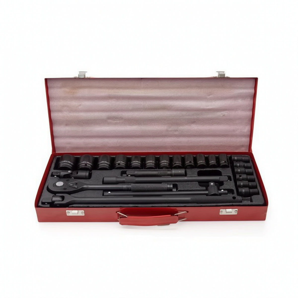 Automotive Socket Set with Metal Case Organized Ratchet and Socket Set Compact Mechanics Tool Kit with Case for Garage, Roadside Emergency