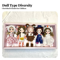 5 Pieces 17cm Princess Doll Set Changeable Outfits Dress-up Doll Set children's Toy Poseable Frame Jointed Figure for Collectors