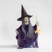 Witch Decoration with Glowing Eyes Halloween Glowing Witch Decoration Prop Animated Sound-Activated for Haunted Houses, Porch