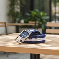Woven Belt with Metal Buckle Braided Stretch Belt with Pin Buckle Waistband Elastic Casual for Men, Daily Wear, Travel
