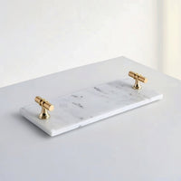 Marble Tray with Handles Multifunctional Tray with Gold Handles for Vanity, Washroom Counter, Hotel