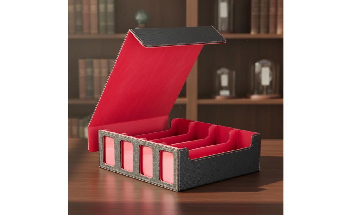 4-Row Card Storage Box Soft Velvet Lining Large Capacity Card Case Waterproof Multi-Row TCG Organizer for Tournaments, Travel