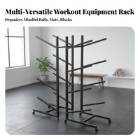 Space-Saving Exercise Mat Storage Rack Commercial Grade Balance Trainer Ball Storage Rack Large Capacity Exercise Ball Holder Stand Sturdy Metal Construction for Fitness Center