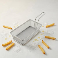 Perforated Stainless Steel Mesh Basket Open Top Mesh Frying Basket Rounded Rim Cooking Ware Metal Handle