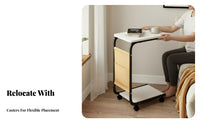 Movable with Wheels Rolling C-Table Ample Storage Nightstand Minimalist Design Household Furniture Space-Saving for Home Workers, Apartment Dwellers, Students, Living Room, Bedroom, Small Areas
