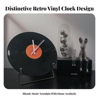 Vintage Look LP Vinyl Table Clock Ideal Birthday Gift Vinyl Clock Unique Design for Music Lovers, Students, Office, Bedroom, Studio