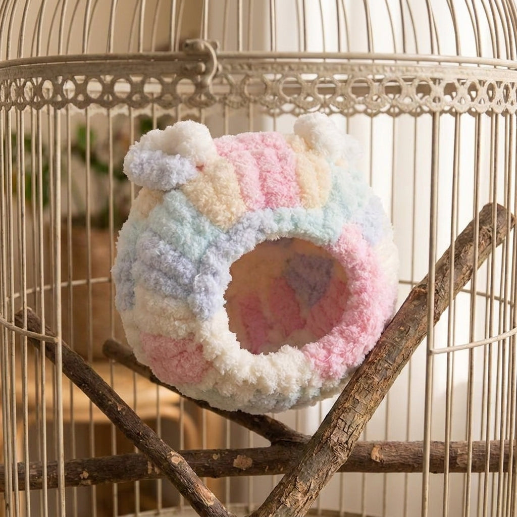 Thick Coral Fleece Parrot Nest and Breeding Bird Nest, Ear-Shaped Hanging Bird Bed, Winter Bird Warmer for Sugar Gliders, Squirrels and Parrots