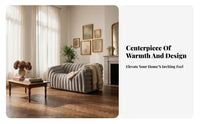 French Retro design Upholstered Settee Designer Look Lowsilhouette Straight Sofa Soft Textured Fabric Living Room Seating Supportive paddinging for Homeowners, Apartment Dwellers, Office Managers, Lounge Area, Reception Hall, Small Spaces, Bedroom
