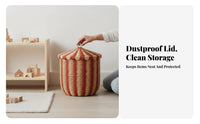 Round Lidded Container Built-in Handles Coiled Rope Basket with Cover for children