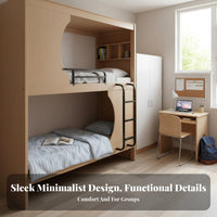 Modern Loft Bed Space Saving Bunk Bed with Storage Sturdy Metal Frame Bedroom Furniture for Students, Young Adults, Dormitory, Student Accommodations