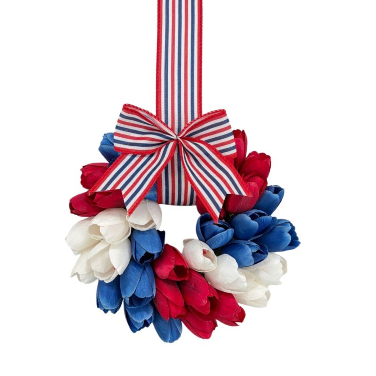 Artificial Patriotic Blossom Wreath Hanging Patriotic Wreath Reusable Door Decor with Flowers Indoor Outdoor for Wall, Entryway