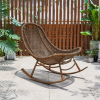 Weatherproof Ergonomic Wooden Rocker with Cushion, Rocker with Footrest, Outdoor Patio Chair, Light and Dark Wood, Modern Chinese Style