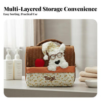 Large Capacity Cute Dog Makeup Bag Layered Design Cute Puppy Makeup Bag Multi-Purpose for Women, Girls, Daily Use, Business Trip, Dorm Room
