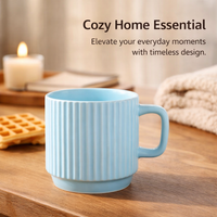 Ceramic Coffee Mug with Striped Design, Heat Resistant Tea for Home and Daily Use, Cylindrical Shape Microwave Cup