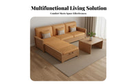 Ash Wood Sofa Double-Sided-Use Cushions Solid Wood Storage Sofa Modular Design Modern Wooden Frame Couch for Apartment Dwellers, Families