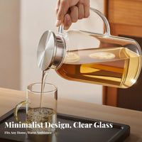 Heat Resistant Glass Pitcher with Lid Fridge Safe Glass Water Pitcher Easy to Clean for Hosts, Homeowners, Refrigerator, Dining Room, Office
