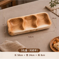 Solid Wood Compartment Tray with Handle, Japanese Style, for Snacks and Fruits