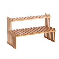 unobstructedSided Double-Layer Bamboo Plant Stand Rectangular Slatted Bamboo Plant Shelf Compact Garden Furniture Space Saving