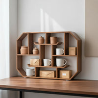 Wooden wall Display Shelf Multi-Tier Tea Cup Rack-Saving Wooden wall Shelf for Bedroom