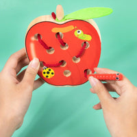 Wooden Apple Threading Toy Sensory Wooden Threading Apple Screennon-Screen Smooth for Toddlers, Quiet Play, Travel