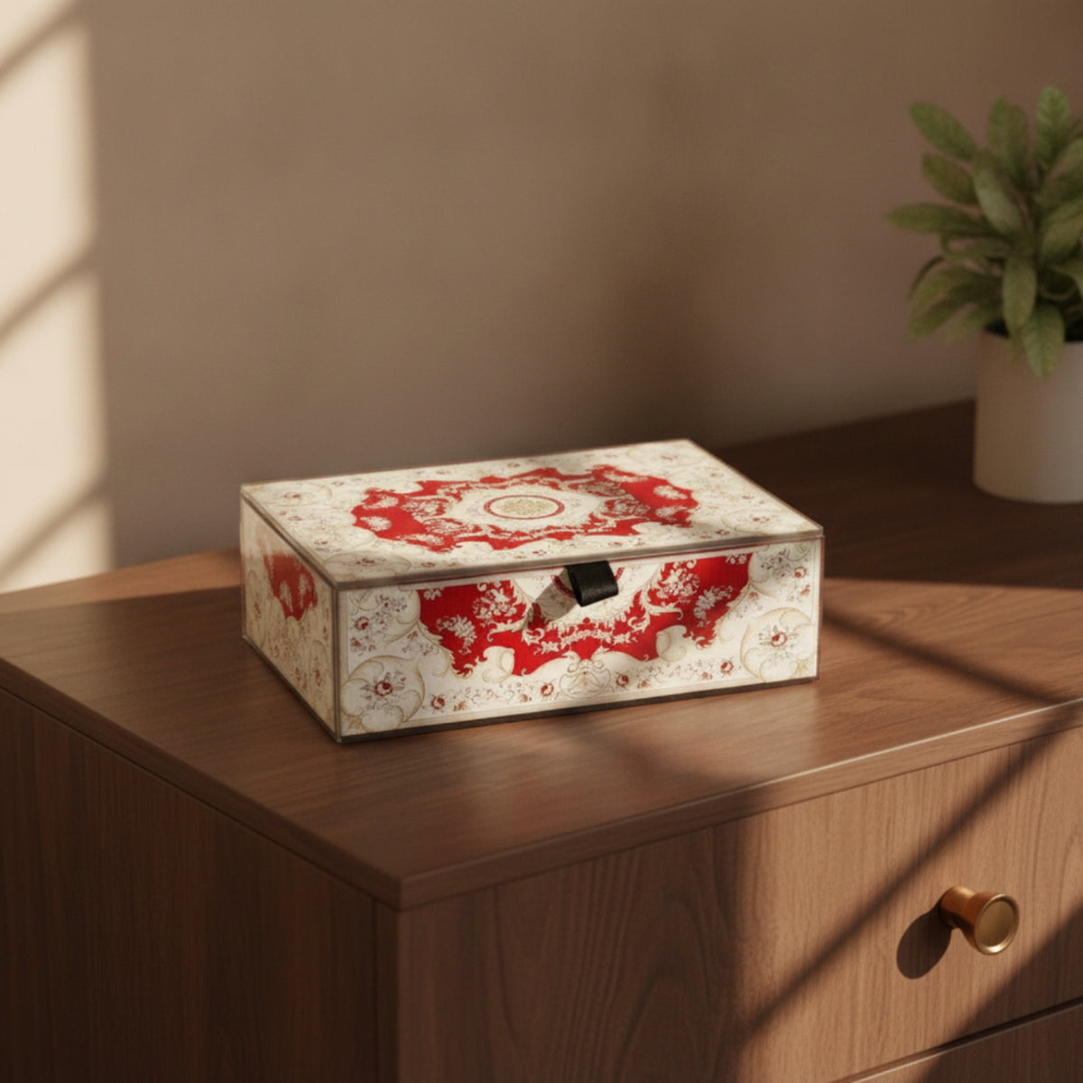 Hinged-Lid Jewelry Slender Organizer-Profile Box with Hinged-Lid  Rectangular Organizer Container for Women, Girls, Dresser, Bedside Table, Vanity