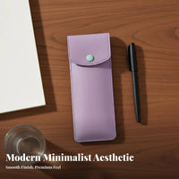 Leather Pen Case with Snap Solid Color Single Pen Sleeve Design Elastic Pencil Holder Strap for Students, Professionals, School, Office, Meetings