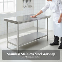 Rust Resistant Commercial Kitchen Prep Table Easy to Clean Commercial Food Prep Table Solid Tabletop Heavy Duty Metal Workbench Stable Design for Restaurant Team, Home Cooks, Homeowners, Catering, Workshop, Garage