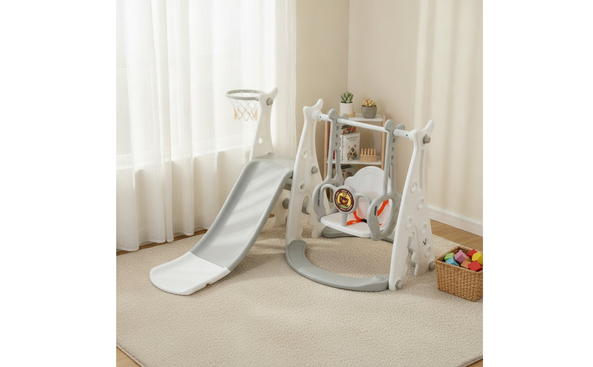 Shark Playset with Slide Complete Indoor Outdoor Playset with Swing Freestanding Young Child Slide with Basketball Hoop for Playroom, Patio